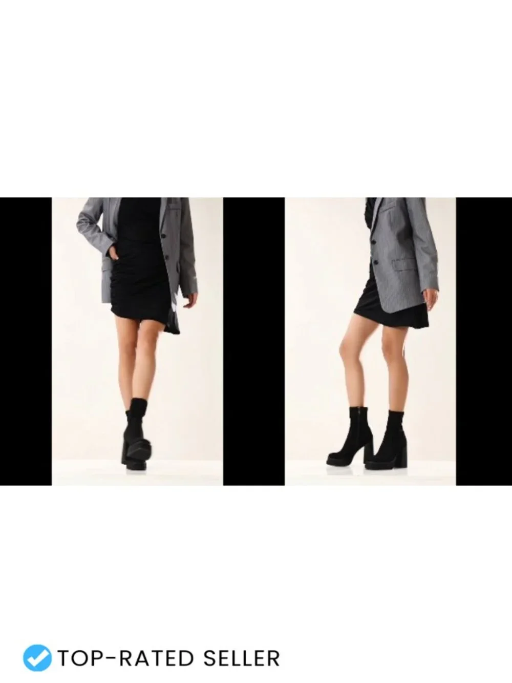Women's Platform Ankle Booties Chunky Block Heel Square Toe Stretch Fabric